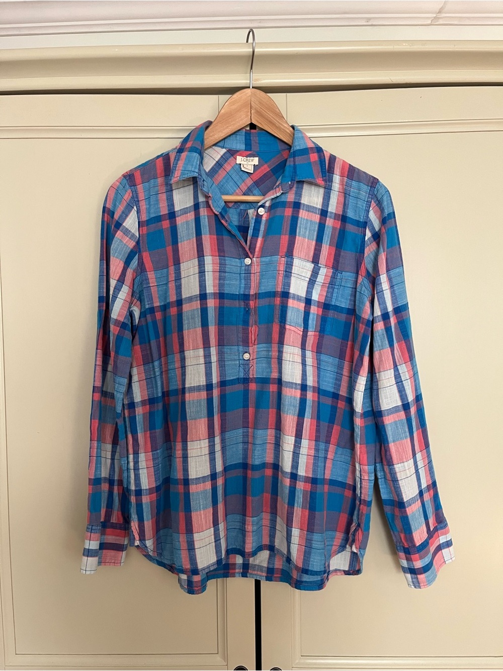 J. Crew Blue and Pink Plaid Button-Down Shirt